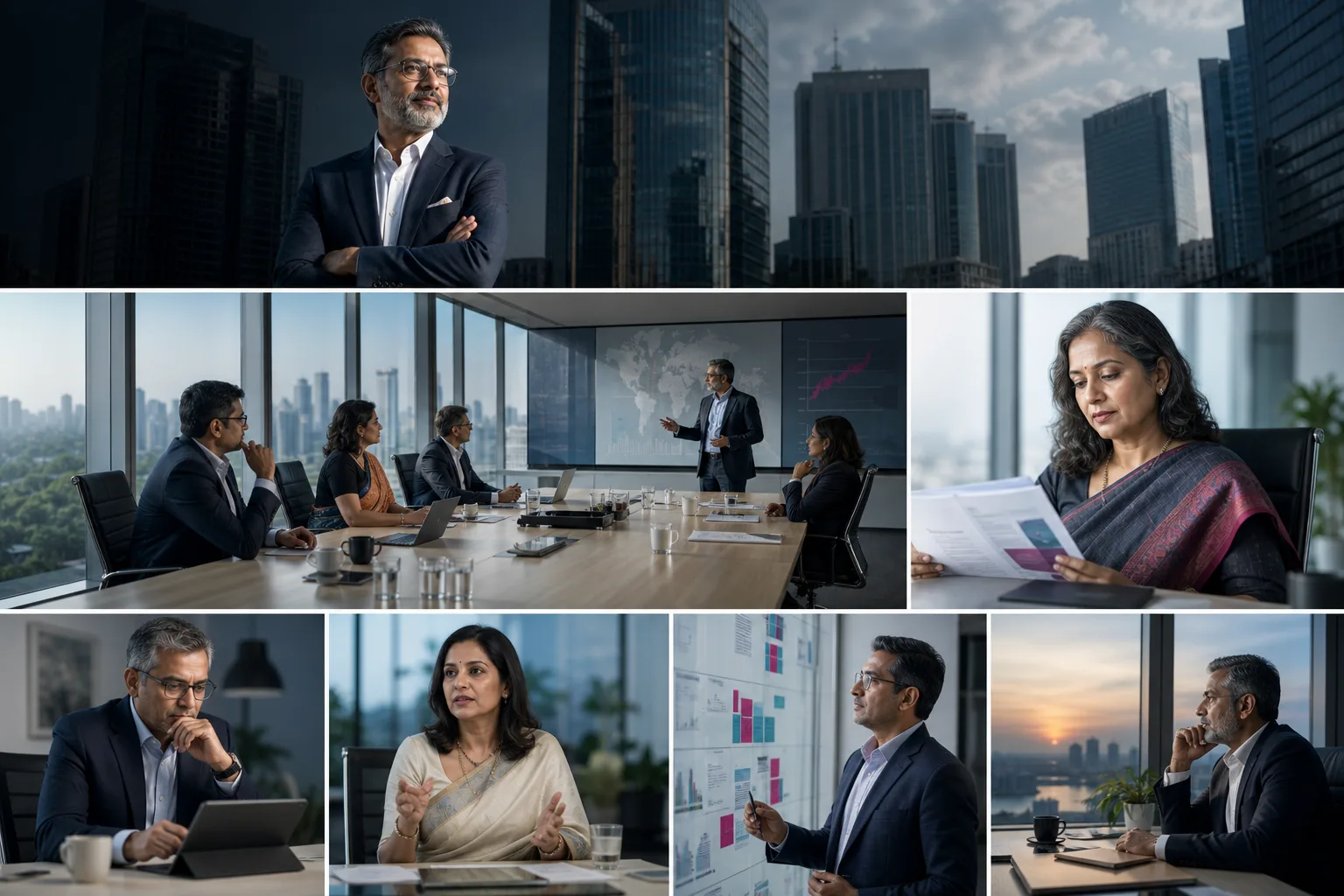 Indian executive presenting a strategic leadership narrative to senior colleagues